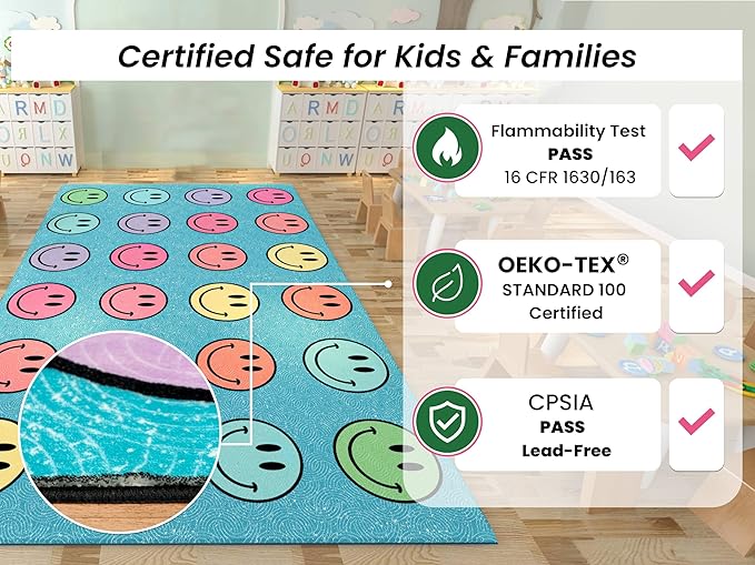 OLEEK Large Classroom Rug Elementary 8x10 - (Washable) Classroom Rugs for Kids Room - Classroom Carpet Elementary - Kids playroom Rug 8 x 10 - Preschool Rugs for Classroom - Schoolgirl Classroom Decor