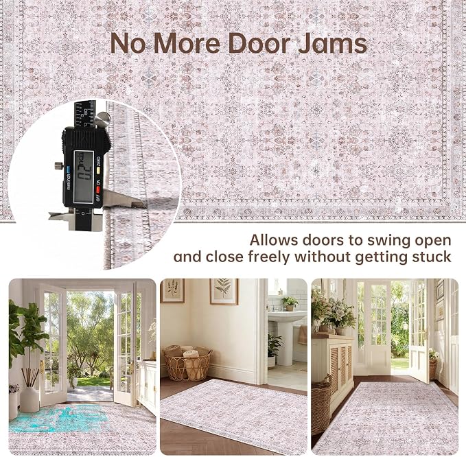 Sasttie 3x5 Rug, Ultra-Soft Washable Rug, Low Pile Foldable Thin Carpets with Non-Slip Backing, Skin-Friendly Stain Resistant Carpet for Living Room, Bedroom, Kitchen, Dorm, 3x5, Pink