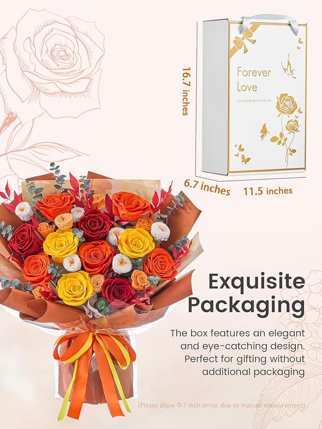 Polylove Flowers for Delivery Prime Forever Flowers Bouquet Preserved Roses Bouquet Flower Gift for Women Wife Mother Day Graduation Birthday (Orange, Big)