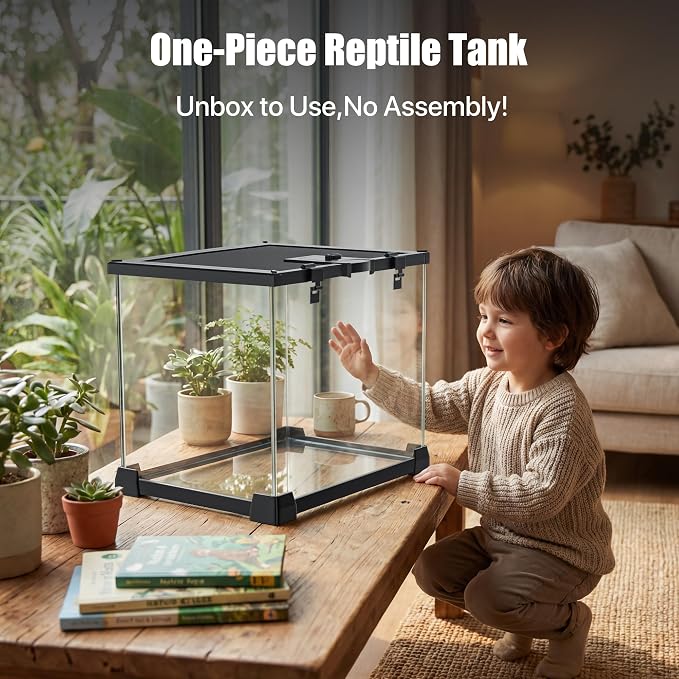 15 Gallon Fully Assembled Glass Reptile Enclosure, 20" x 12" x 14" | Escape-Proof Top Opening Terrestrial Reptile Terrarium Tank for Leopard Geckos, Corn Snakes, Frogs & Hermit Crabs