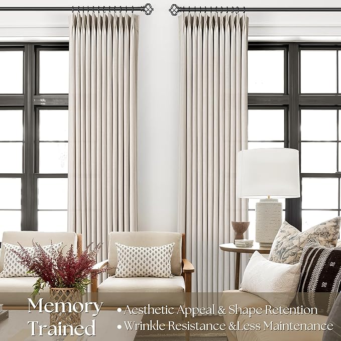 Beige Linen Curtains 108 inch Length 2 Panels for Living Room Light Filtering Semi Sheer Pinch Pleat Curtain Memory Trained Boho FarmhouseNeutral Earthy Thick Flax Linen Drapes 108 inch Long Apricot