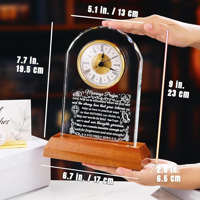 Ornalrist Wedding Gifts for Couples 2026 - Glass Clock with Wooden Light Base Happy Anniversary Marriage Prayer Wedding Gifts for Bride and Groom Engagement Newlywed Mr Mrs Gifts