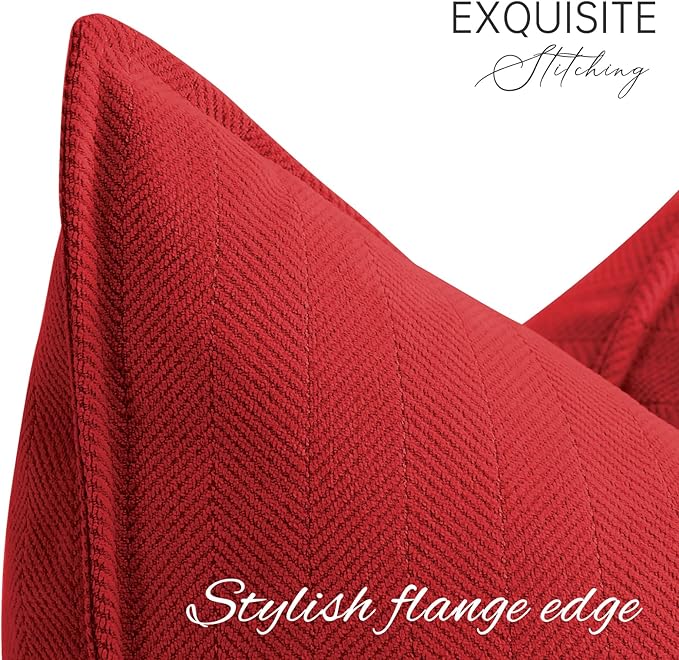 ZWJD Red Pillow Covers 24x24 Set of 2 Chenille Throw Red Pillows Cushion Covers with Elegant Design Soft and Luxurious Decorative Pillows for Couch, Bed, and Christmas Decor