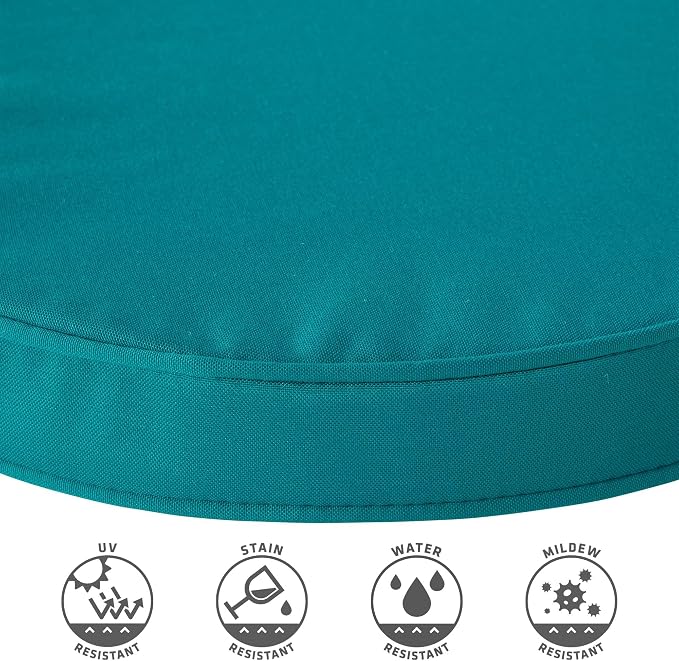 Set of 2 Outdoor 18 inch Round Patio Dining Chair Pads – Comfortable Fiber-Filled Seat Cushions with Ties, Reversible Polyester Fabric, Peacock