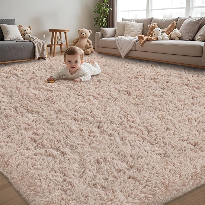 5x7 Area Rug for Living Room:Ultra Soft Fluffy Shag Beige Rugs,Large Fuzzy Plush Indoor Non Slip Carpet Washable Rug for Bedroom Kids Nursery Office Dorm Modern Decor(Beige 5'x7')