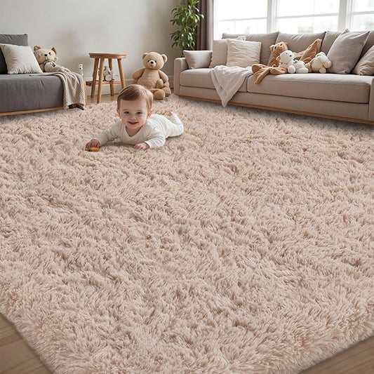 5x7 Area Rug for Living Room:Ultra Soft Fluffy Shag Beige Rugs,Large Fuzzy Plush Indoor Non Slip Carpet Washable Rug for Bedroom Kids Nursery Office Dorm Modern Decor(Beige 5'x7')