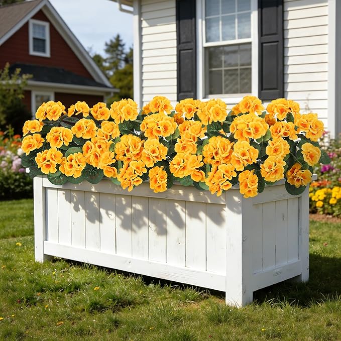 Ouddy Decor Artificial Geranium Flowers for Outdoors, Fake Silk Flowers UV Resistant Faux Geraniums for Vase Planter Garden Patio Balcony Porch Indoor Outdoor Spring Summer Home Decor, 12 Pcs Yellow