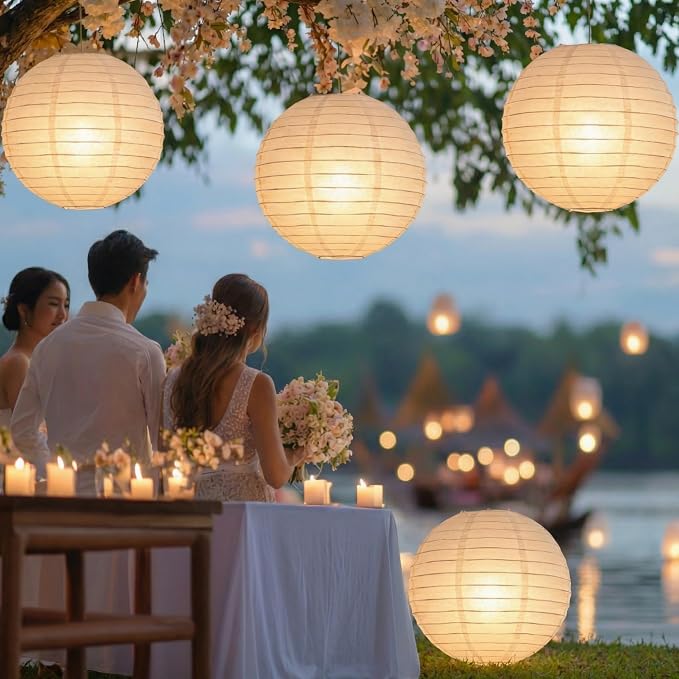 Retisee 8 Pieces 30 Inch White Jumbo Paper Lanterns Large Hanging Chinese Japanese Paper Lanterns Decoration for Home Wedding Party Ceiling Decoration