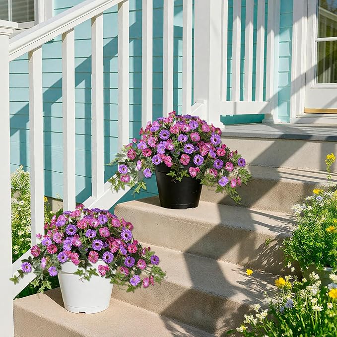 Artificial Fake Flowers Hanging Plants for Outdoor Spring Summer Decoration, 2Pcs Faux Petunias Realistic Silk Flower UV Resistant No Fade for Home Outside Garden Balcony Yard Porch (Purple Fuchsia)