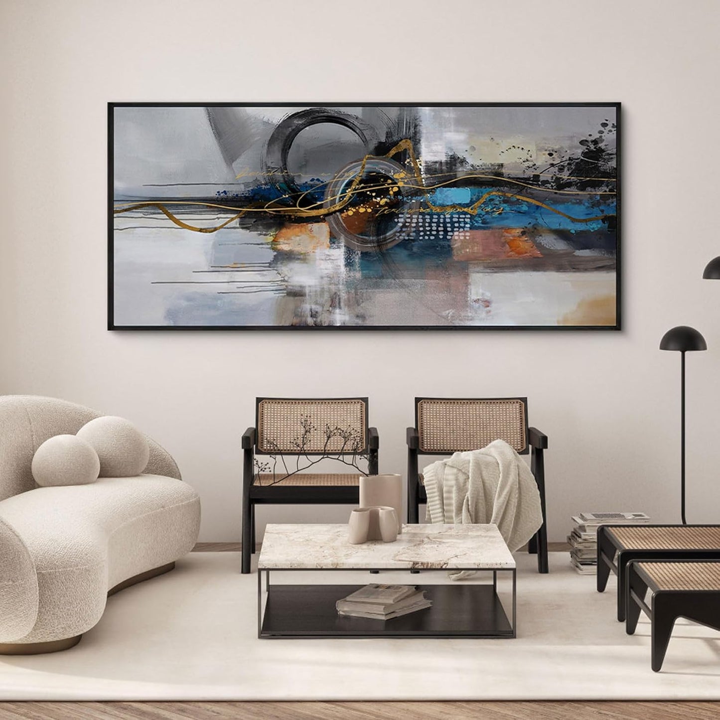 XLSJERST Oversized Wall Art for Living Room Abstract Wall Decor - City Abstract Pictures Extra Large Canvas Artwork for Bedroom Office Blue and Grey Wall Art