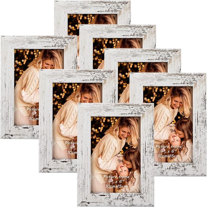 PETAFLOP 4x6 Picture Frame Set of 7, Distressd Rustic Frames Display 4 by 6 Inch Photo for Wall or Tabletop