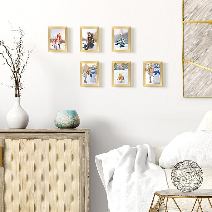 upsimples 5x7 Picture Frame Set of 10, Display Pictures 4x6 with Mat or 5x7 Without, Multi Photo Frames Collage for Wall or Tabletop Display, Gold