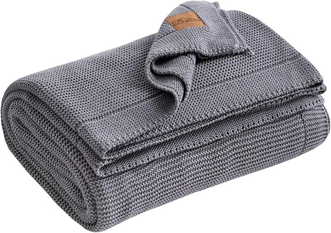 Dalisa 100% Organic Turkish Cotton Throw Blanket - GOTS Certified, Cozy - Perfect for Couch, Bed, and Home Decor - Boho Vintage Knit Alina (Dark Grey, 60x80)