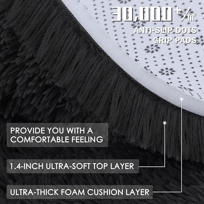 OLANLY 2x2 Machine Washable Small Rug, Soft Fluffy Shaggy Throw Rug for Bedroom, Entryway, Indoor Floor Carpet for Kids, Nursery, Home Decor, Black