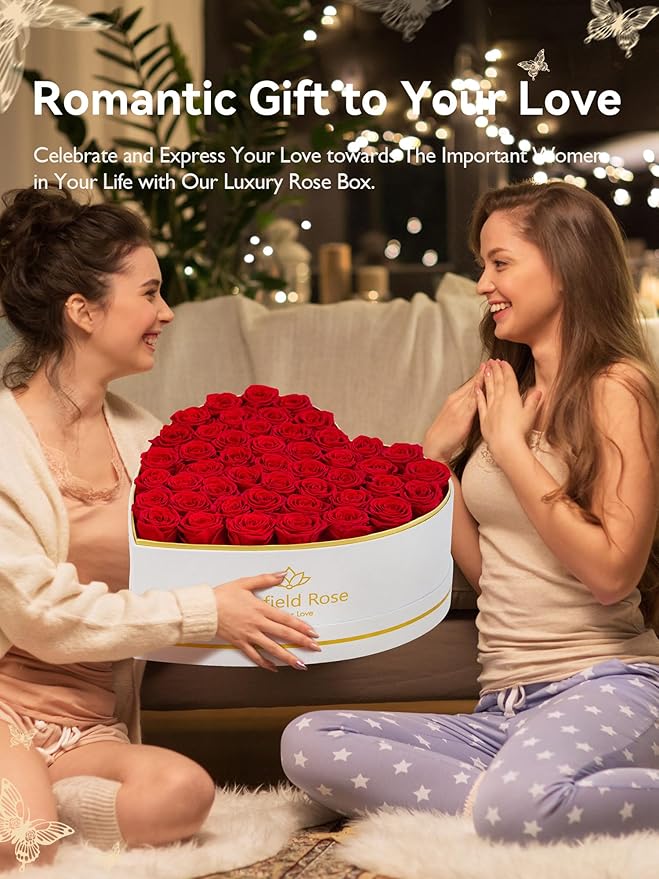 Eterfield 47 Forever Flowers in Heart Shape Box, Preserved Roses that Last a Year Preserved Flowers Birthday Gifts for Her Mom Women Wife Anniversary Valentines Day Mothers Day Christmas, Red