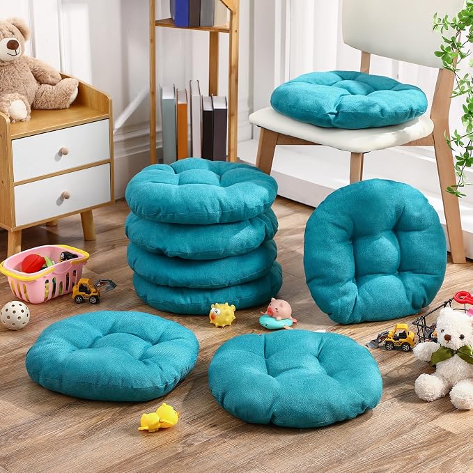 Fumete 8 Pcs 16 Inch Floor Cushions Pillow for Kids Bulk Classroom Round Flexible Seating Floor Cushions for Students Home Daycare School Reading Corner Yoga Meditation Picnic (Turquoise)