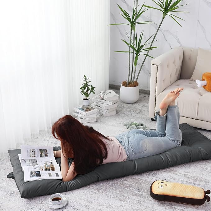 BALAPET Floor Lounger Pillow,Foldable Light Thick Tufted Floor Pillow Cushion with Elasticized Webbing for Easy Storage Floor Lounger for Meditation, Playing, Yoga, Reading, Sleeping(Dark Gray)