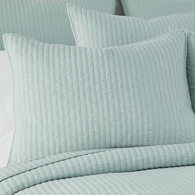Levtex Home Cross Stitch Reversible Queen Bedspread Set (104x106in) with 2 Pillow Shams (26x20in) - Stitch Texture - Blue Haze - Cotton Queen Size Bedspread Set - Lightweight, Soft, Pre-Washed