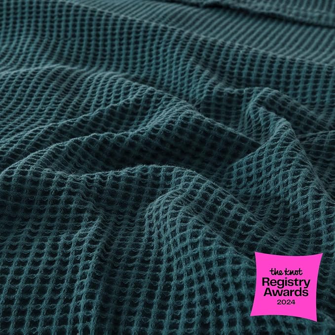 100% Cotton Blue Blanket Twin Size for Bed - Breathable and Soft, Waffle Weave for Summer Spring, 90x66 Inches (Peacock)