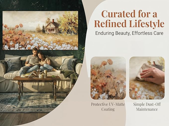 Acocifi Textuted Wildflowers Canvas Wall Art 48"x24" | warm yellow, farmhouse decoration, waterproof non-fading, ready to hang, artwork for living room bedroom home