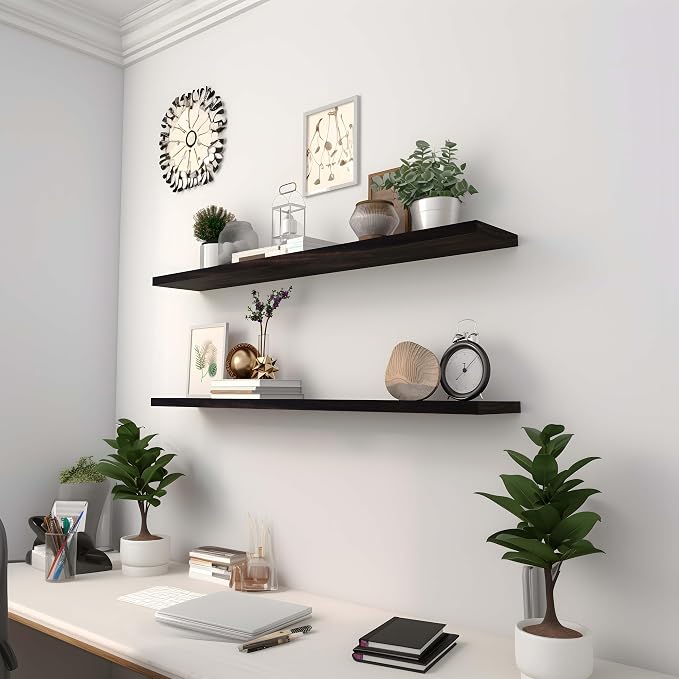 YYWUOJJ Wood Floating Shelves for Wall Decor, Rustic Wall Shelves for Bedroom Bathroom Kitchen Living Room, Set of 4 Walnut 36 Inch