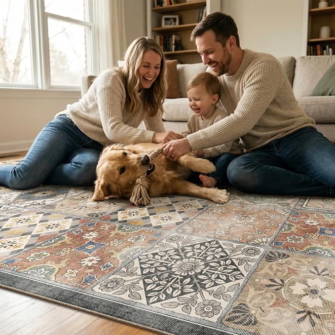 Machine Washable Entryway Small Area Rugs: Soft Non-Slip Low Pile Door Mat Indoor Entrance 2x3 ThrowRug for High-Traffic Areas Kitchen, Hallway, Farmhouse Decor