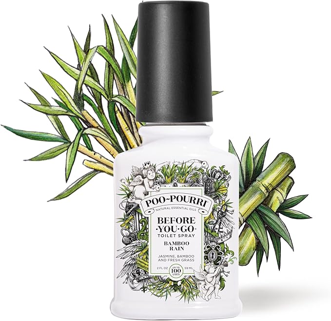 Poo-Pourri Before-You-Go Toilet Spray,Bamboo Rain,100 Uses,Bathroom Odor Deodorizer with Essential Oils for Home or Work,Travel Essentials,TSA Approved Size, Bamboo & Fresh Grass, 2 Fl Oz (Pack of 2)