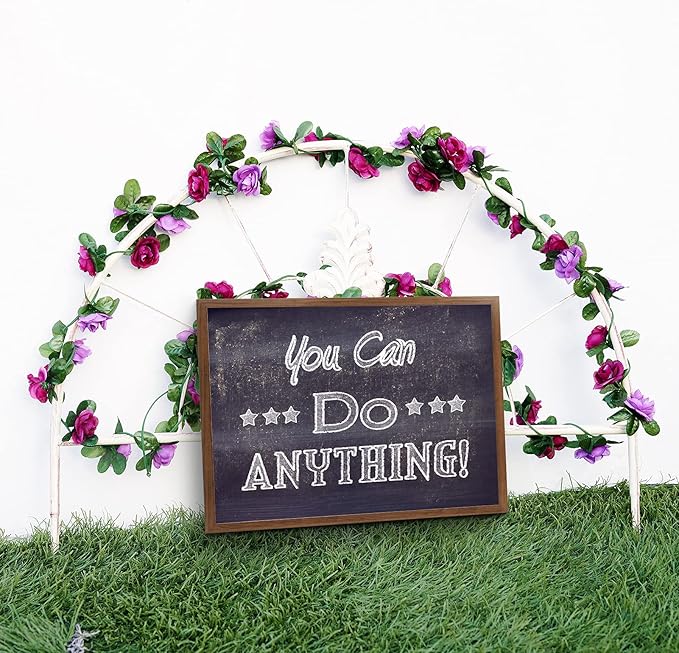PONKING 8 Pcs x 8.2 ft Flower Garland Artificial Rose Vine Flowers with Green Leaves Hanging Fake Roses Vine for Room Party Home Wedding Birthday Christmas Wall Arch Decor, Spring Purple Flower