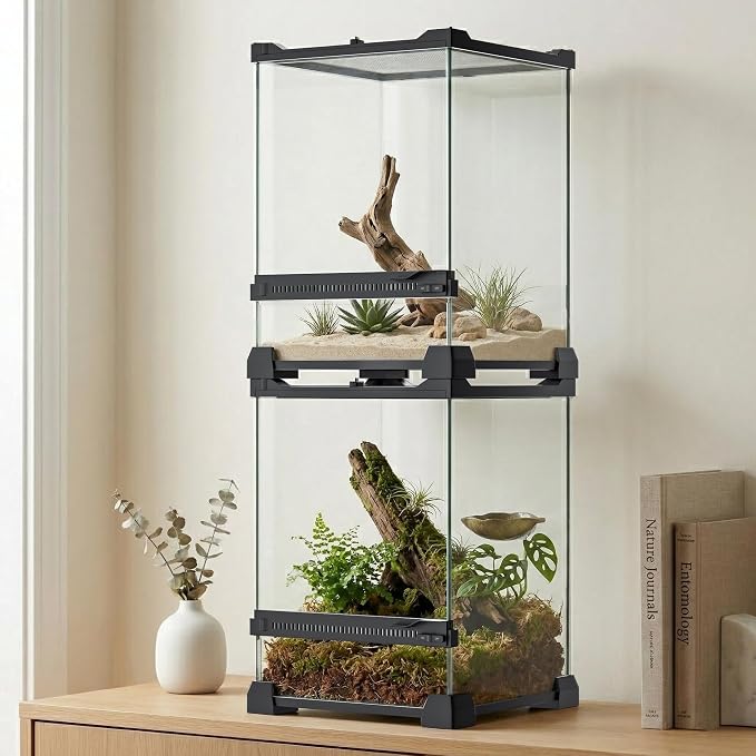 3 Gallon Fully Assembled Glass Reptile Enclosure, 8"x 8" x 12" | Tall Vertical Front-Opening Small Terrarium Tank for Hatchling & Juvenile Arboreal Reptiles & Amphibians