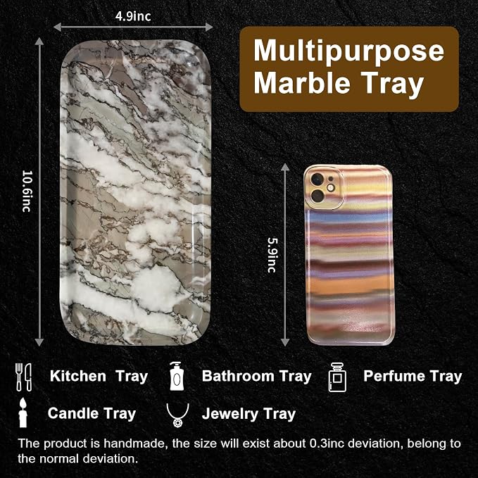 Marble Tray for Kitchen Counter,Stone Tray for Bathroom Countertop,Coffee Table,Vanity Decor Trays,Small Dresser Storage for Perfumes,Candles,Jewelry(Violet)