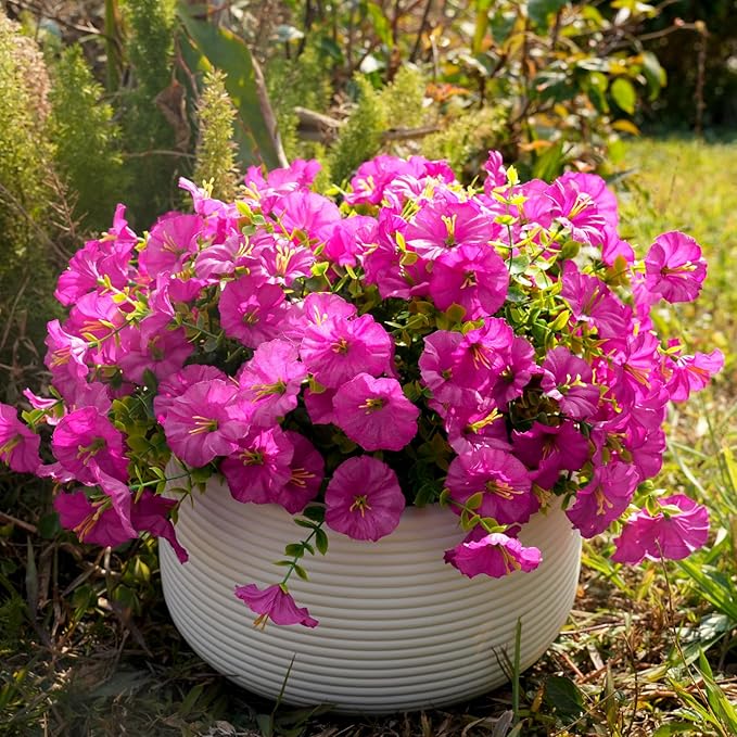 Fanfantoey Artificial Flowers for Outdoor, UV Resistant Fake Plants Outside Decoration, 14 Pcs Realistic Silk Morning Glory Faux Flowers for Porch Patio Gardens Home Decor(Fuchsia)