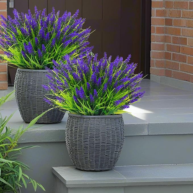 Rowfad 22 Pcs Artificial Outdoor Flowers UV Resistant Lavender Fake Greenery Plants Grass with Purple Flowers for Pot Decor for Window Garden Patio Hanging Planter Pathway Front Porch (22, Purple)