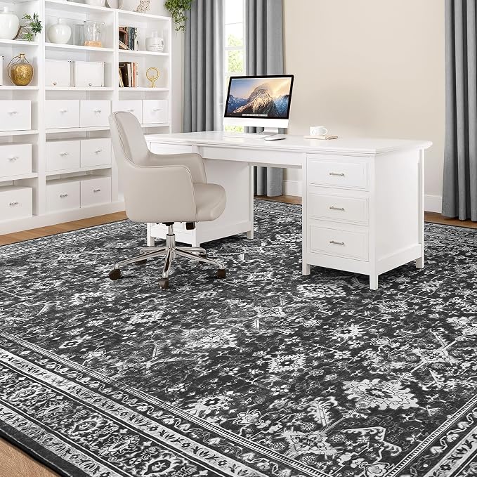 Lofus 8x10 Area Rug for Living Room,Black Washable Area Rugs with Non-Slip Backing,Soft Boho Carpets for Bedroom Dining Room Home Office Indoor Nursery