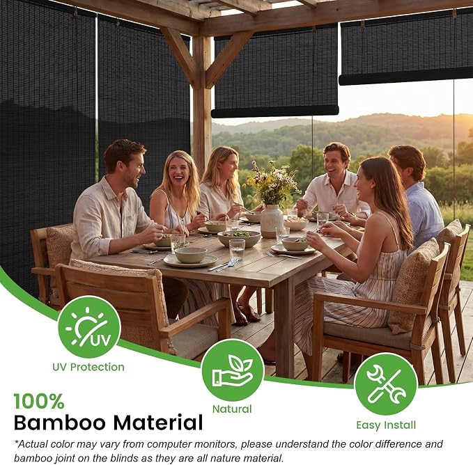 Bamboo Blinds, Easy to Install Bamboo Shades for Indoor Windows, Custom Sizes Roller Shades for Indoor Windows, Roll Up Blinds Indoor Outdoor Patio