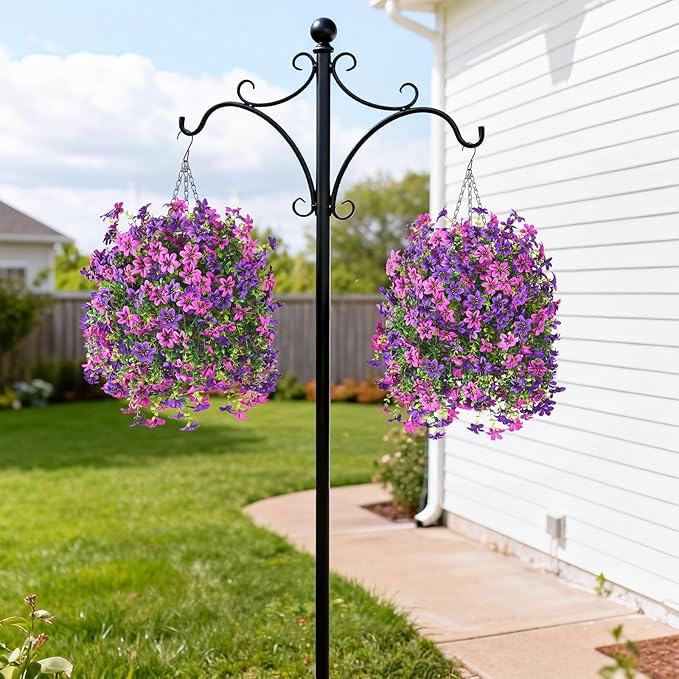 Artificial Hanging Baskets Outdoor, 4 Bundles Artificial Hanging Flowers Outdoors Spring Summer Decoration, No Fade Realistic Fake Hanging Baskets for Porch Patio Balcony Home Yard Decor