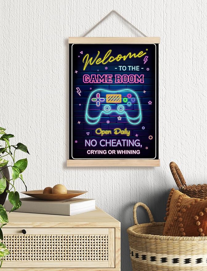 Foritho Neon Welcome to the Game Room Sign Poster Wall Art Framed, Cool Gaming Canvas Prints Wall Decor for Boys Teens Men Guys Room Bedroom, Game Room Accessories and Decor, 12x16 Inch