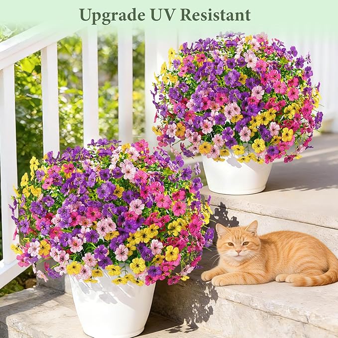 Yastouay 24 Bundles Artificial Flowers for Outdoors, UV Resistant Artificial Outdoor Flowers No Fade Fake Outdoor Flowers Plants for Garden Porch Window Box Farmhouse Pot Planters Decor (Multi ColorA)