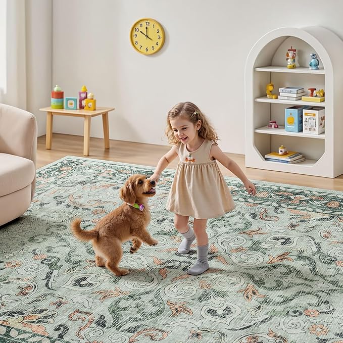 Lofus 8x10 Area Rug for Living Room,Sage Green Washable Area Rugs with Non-Slip Backing,Soft Boho Carpets for Bedroom Dining Room Home Office Indoor Nursery
