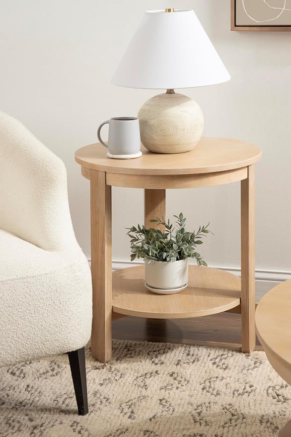 Kate and Laurel Foxford Tiered Round Side Table; 22 x 22 x 25; Light Natural; Transitional Two-Tier Circle Nightstand Table with Storage for Use as Living Room End Table