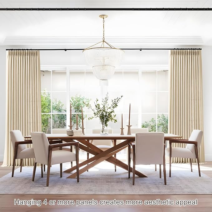 Extra Wide Pinch Pleated Linen Curtains for Living Room Sliding Glass Door, Sand Beige Light Filtering Curtain 84 Inches Long Textured Thick Pleat Semi-Sheer Drapes with Hooks 70 Inch Width, 1 Panel