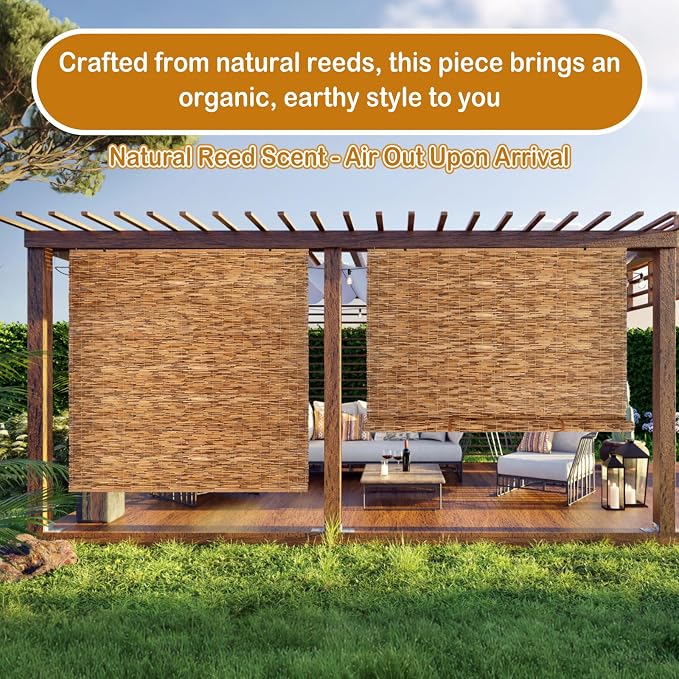 DoubleFill 2 Pcs Bamboo Shades Outdoor Reed Roll Up Blinds 72" W x 72" H Blackout Sunshade Cordless Bamboo Blinds for Home Porch, Patio & Windows Decor Shutters Sunlight Privacy Screen(Carbon Brown)