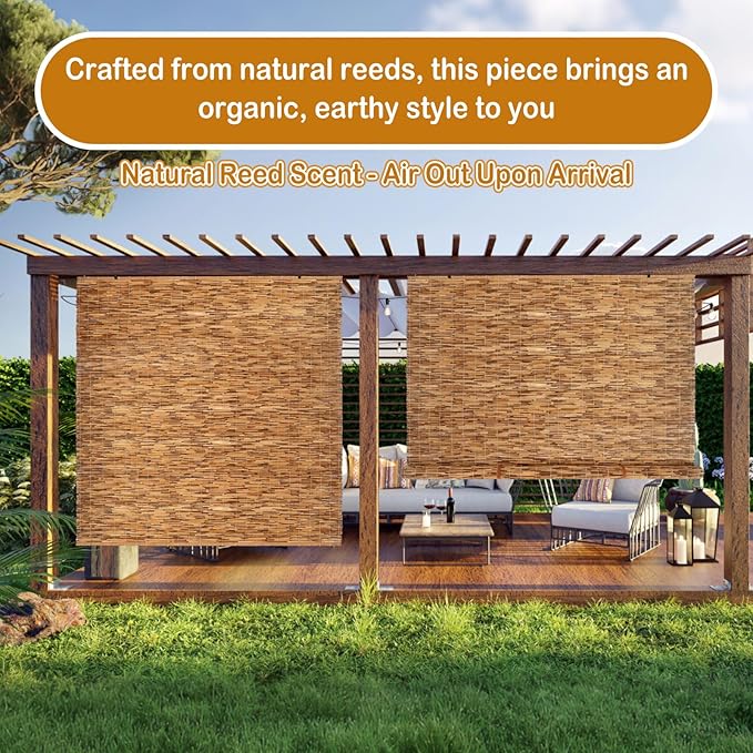 DoubleFill 3 Pcs Bamboo Shades Outdoor Reed Roll Up Blinds 72" W x 72" H Blackout Sunshade Cordless Bamboo Blinds for Home Porch, Patio & Windows Decor Shutters Sunlight Privacy Screen(Carbon Brown)