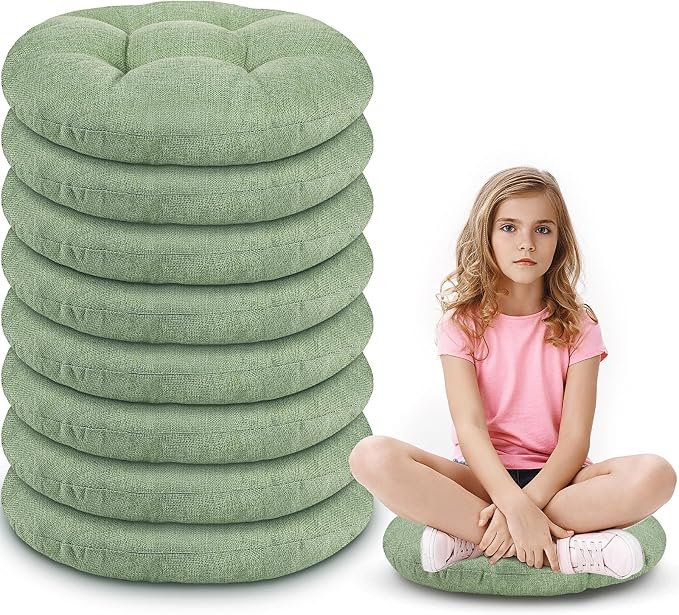 Fumete 8 Pcs 16 Inch Floor Cushions Pillow for Kids Bulk Classroom Round Flexible Seating Floor Cushions for Students Home Daycare School Reading Corner Yoga Meditation Picnic (Green)