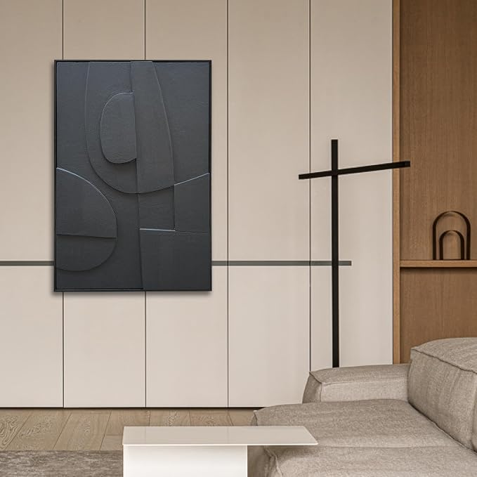 NANKAI Art Hand-Painted Three-Dimensional Black Texture Art Modern Minimalist Decorative Oil Painting for Home, Office, Corridor and Wall Decoration 36x24 Inches (with Solid Wood Exterior Frame)