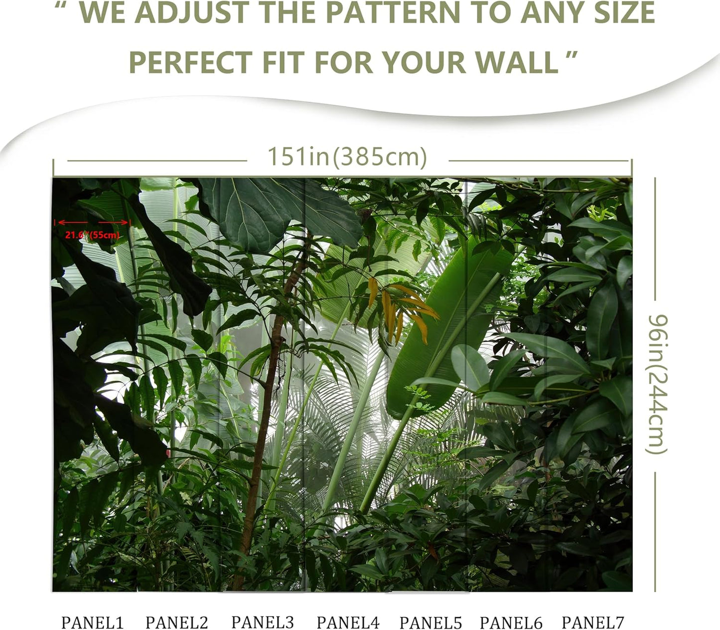 Tropical Jungle Green Leaf Mural Wallpaper for Bedroom Living Room (Not Peel n' Stick)