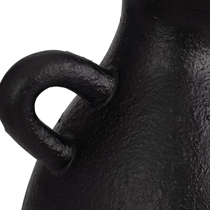 Terracotta Jug with Handle Vase for Living Room Decor - Decorative Home Accents for Bedroom, Office, and Table Centerpiece - Modern Flower Vase for Kitchen Counter and House Styling - 18", Black