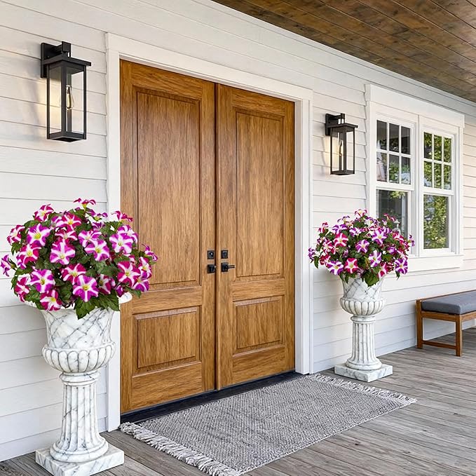 19 Inch Artificial Fake Flowers for Outdoor,4 Pcs Faux Silk Petunias Spring Flowers for Outside for Indoor Porch Planter Front Door Garden Patio Window Box Home Decor(Double Red Lotus)