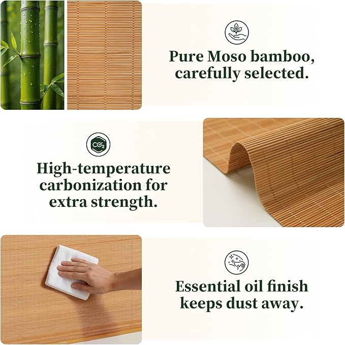 HESTIA No Drill Cordless Bamboo Roman Shades with Matching Valance, Light Filtering Natural Woven Roll Up Blinds for Living Room, Dining Room, and Sunroom, 30.5" W X 64" H