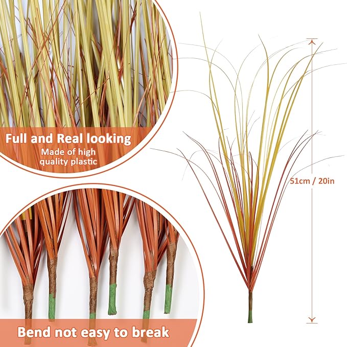 32 Bundles Artificial Fall Plants Outdoor Fake Shrubs Autumn Wheat Grass 20 Inch Fall Greenery Stems Tall Onion Grass UV Resistant Faux Bushes Plant for Garden Farmhouse Thanksgiving Fall Decor
