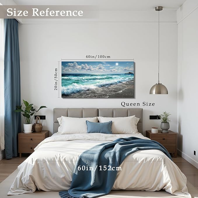imjiayu Ocean Canvas Wall Art, Beach Wall Art For Living Room, Coastal Large Wall Decor For Bedroom Office Dining Room Decorations, Seascape Landscape Paintings, Blue Sea Wave Pictures Home Decor, 20" x 40"